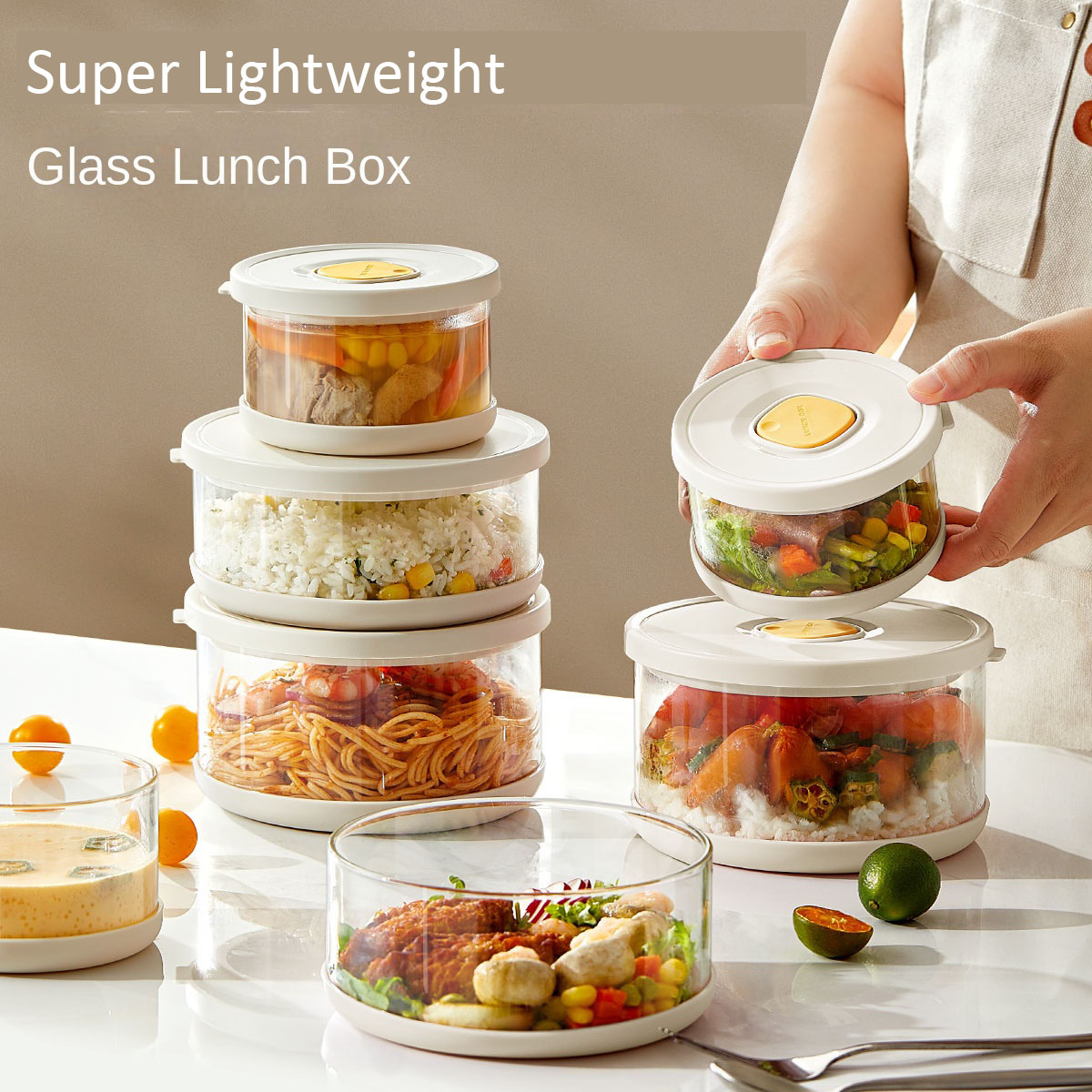 Meal Prep With Rice - Glass Bowl with Airtight Cover for