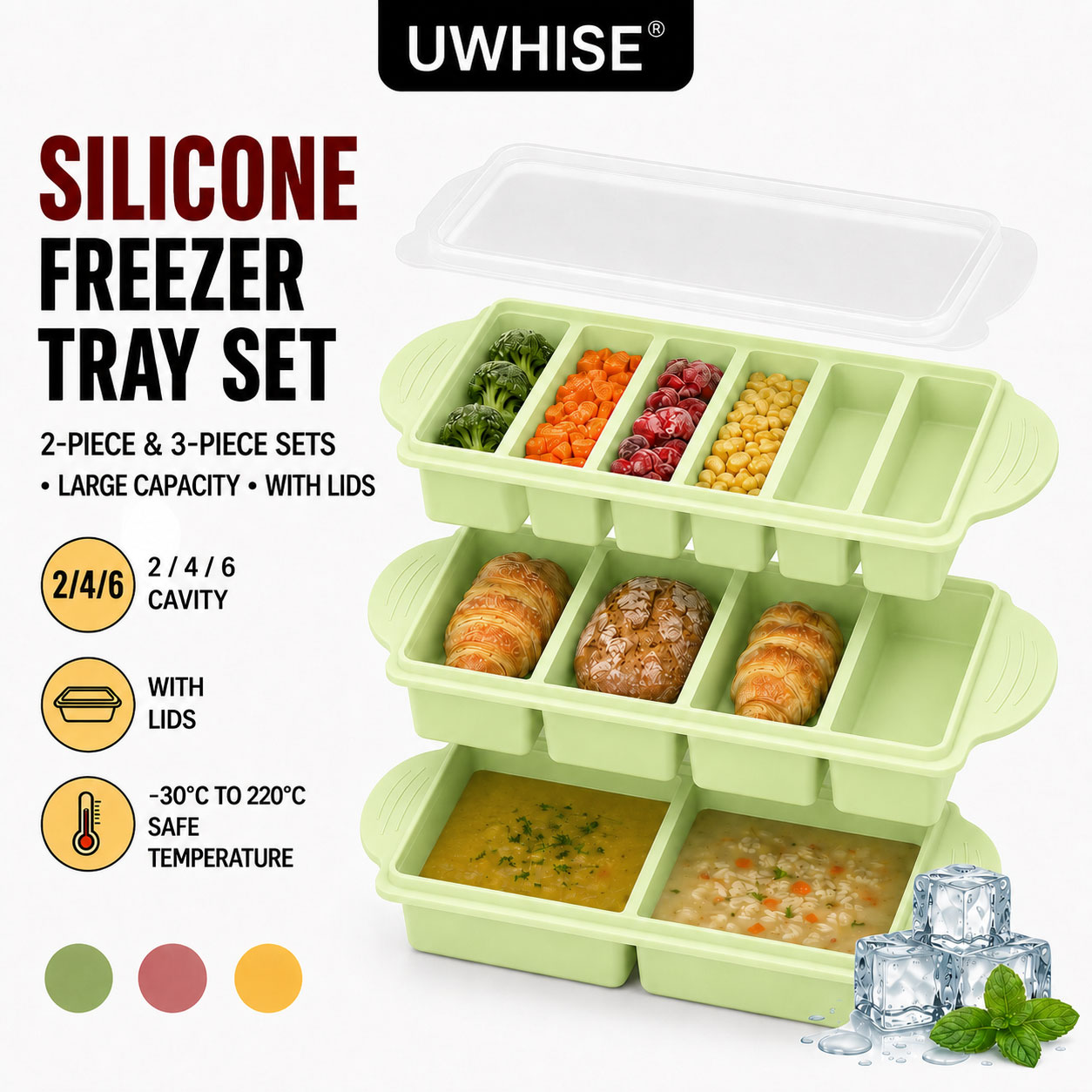 Uwhise 2/3 PACK Silicone Freez - Meal Prep Template recension och pris