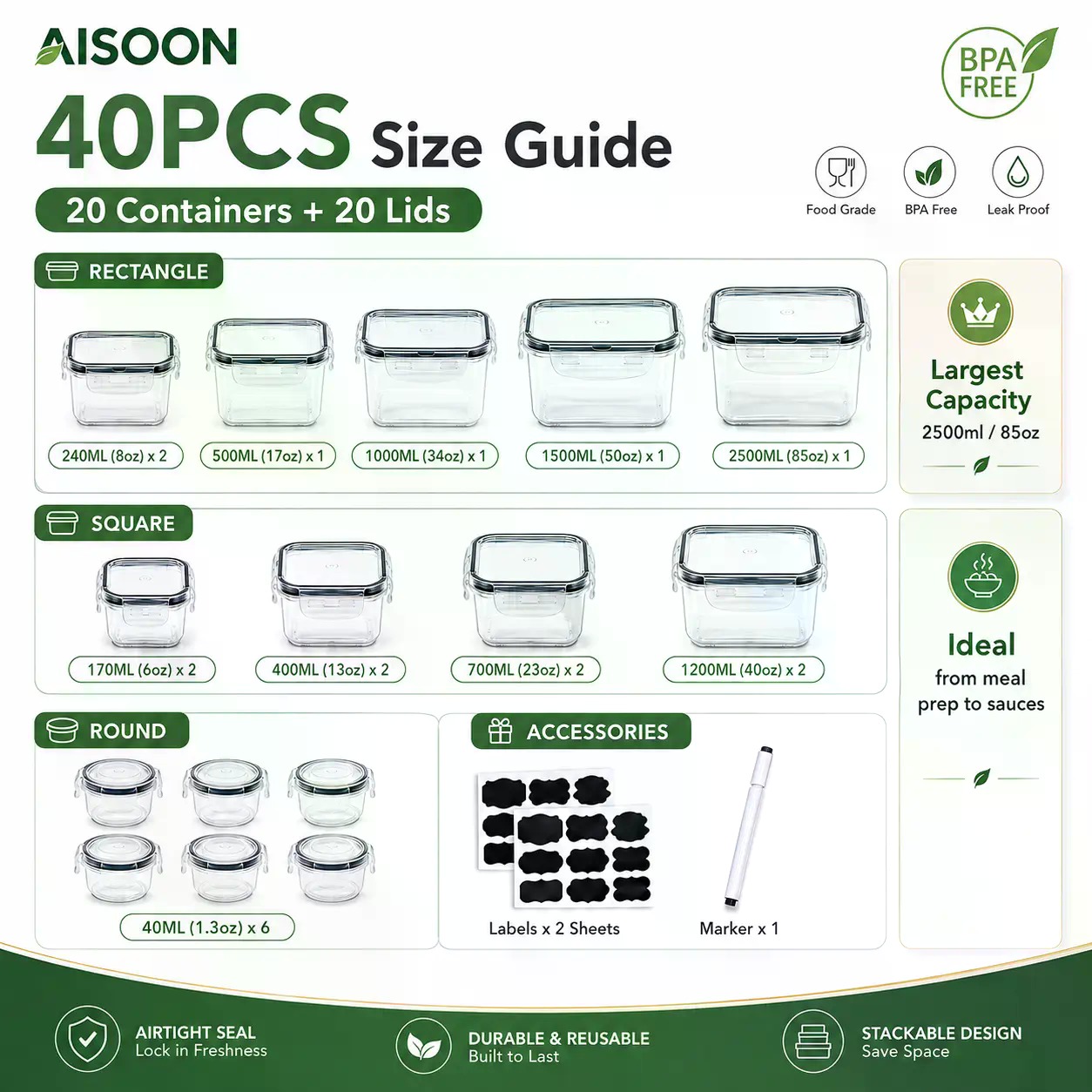 40 PCS Extra Large 85oz Silico - Meal Prep Kitchen recension och pris