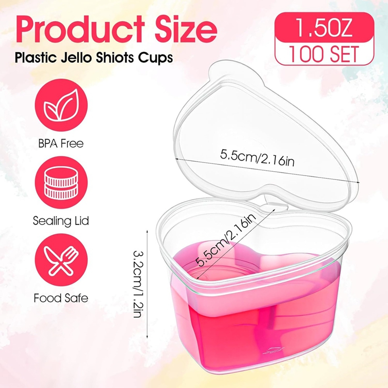 100 Sets 1.5 Oz Clear Heart Sh - Sauce Dipping Cup recension och pris