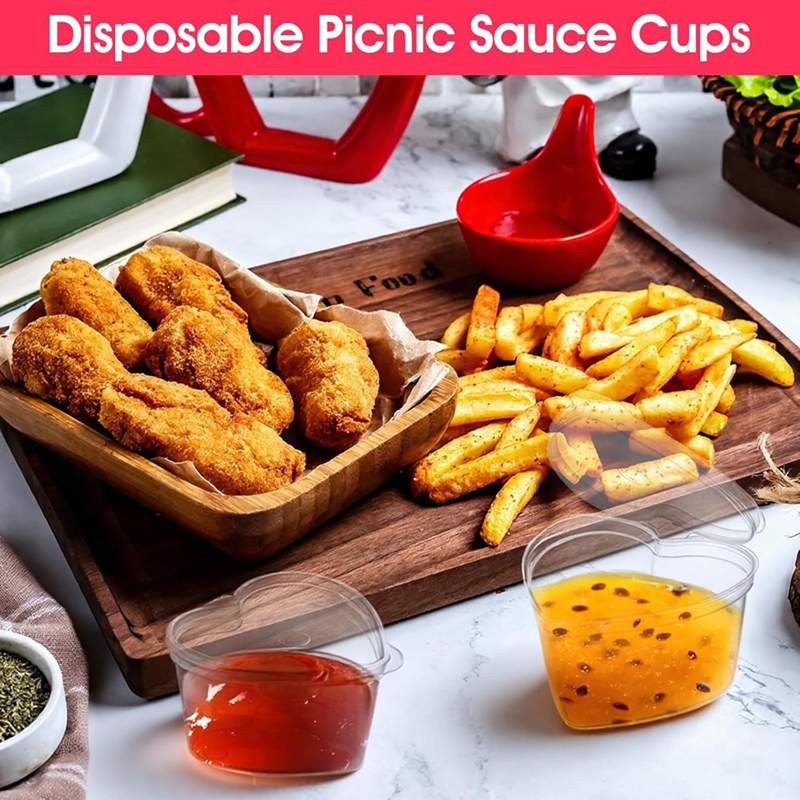 100 Sets 1.5 Oz Clear Heart Sh - Sauce Dipping Cup recension och pris