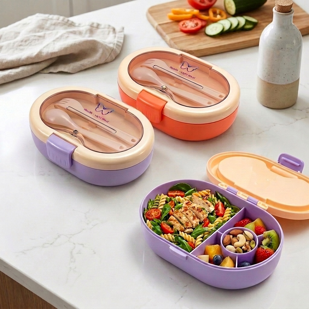 Plastic Bento Lunch Box with C - Meal Prep Or Prep Meal recension och pris